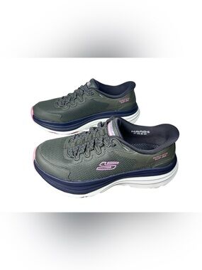 Skechers Hands Free Slip-Ins Zirrus Women's 7.5 Olive Pink Max Cushioning 180265